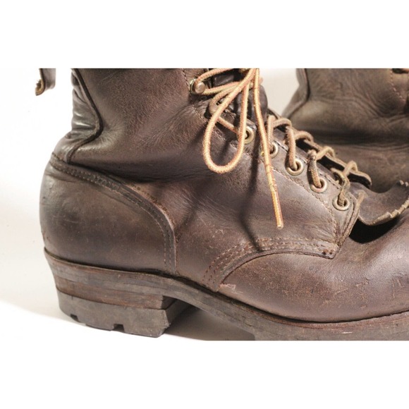 Vintage Danner Distressed Heavy Worn Brown Leather Kiltie Logger Boots USA